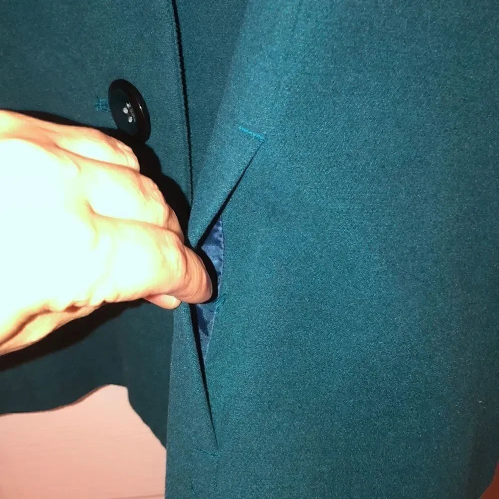 XXL Two Button Front Collared Teal Pea Coat - Picture 6 of 10